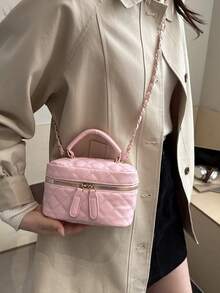 轻便迷你手提包、链条包、菱形图案包、托特包、水桶包，适合少女、大学生和年轻职业人士，非常适合办公室、大学、工作、通勤、户外活动、旅行和休闲外出。 - 粉色 - 查看 7