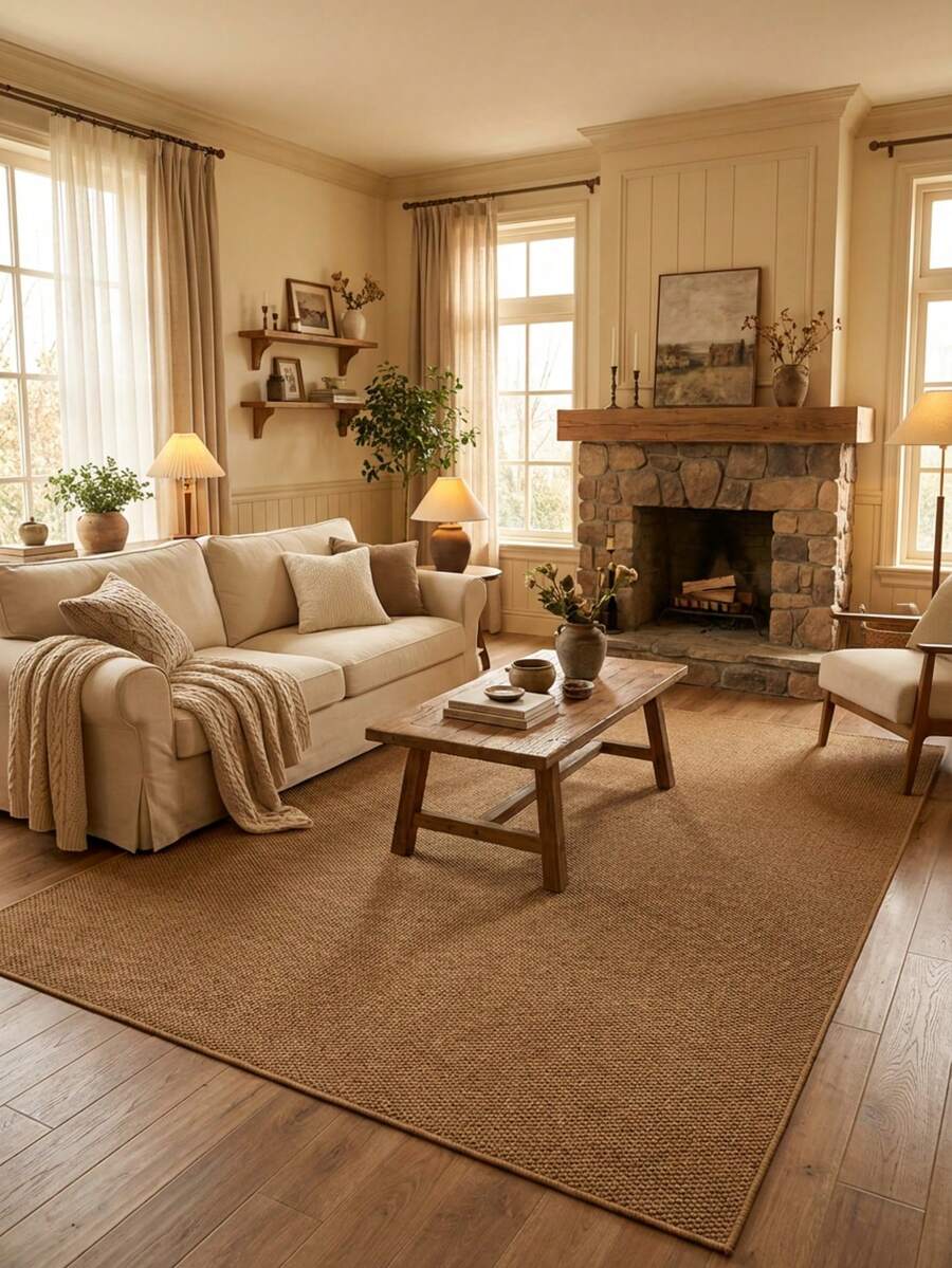 Alfombra de área de textura de lino sintético de color camello, adecuada para pisos de madera dura en la entrada, lavandería, pasillo, dormitorio, cocina, sala de estar y comedor, tapete grande - decoración del hogar de temporada, lavable a máquina antideslizante, excelente para alfombra de pasillo, alfombra de dormitorio, alfombra de cocina, alfombra de mesita de noche, alfombra de sala de estar, decoración del hogar, decoración de cocina, decoración de sala de estar - Camel - Ver 1