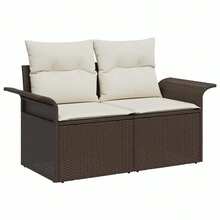 vidaXL Garden Sofa With Cushions Brown 141 X 62 X 69cm Poly-Rattan - Yellow - View 2