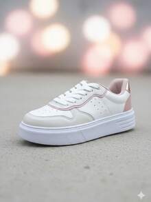 Tenis Casual Branco Feminino Com Recortes Retrô Neutro Confortável - Branco - Visão 5