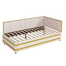 Upholstered Bed, Sofa Bed 90*200, Multifunctional Slatted Bed, Soft Velvet Upholstery, Beige - Beige - View 6