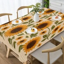 Conjunto de 1/4/5/6/7/36 peças de capas/almofadas para cadeiras com estampa de girassol e folhas verdes, da série Primavera/Verão. Ideal para uso interno em residências, restaurantes e hotéis, perfeito para uma decoração moderna e cotidiana. A toalha de mesa serve para mesas de jantar quadradas e a capa elástica para cadeira é lavável. - Multicolorido - Ver 4