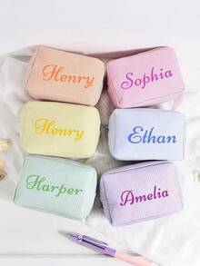 个性化伴娘化妆包，女士大容量网眼化妆包，伴娘礼物，化妆品收纳袋，刺绣字母洗漱包，刺绣化妆包，伴娘化妆包，伴娘礼物，女士礼物，个性化礼物，婚礼派对，礼物，新娘送礼会订婚礼物，休闲都市风，永恒之爱 - 彩色 - 查看 3