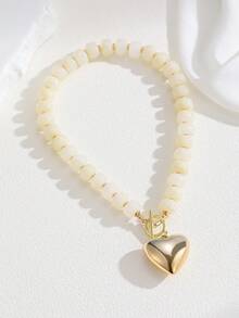 1件时尚亚克力串珠项链，男女皆宜的波西米亚风海滩度假心形吊坠粗项链，适合作为礼物、度假、婚礼服饰 - 金色 - 查看 15