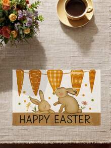 4pcs Watercolor Rabbit, Flower, Egg And Carrot Pattern Spring/Summer Easter Country Style Heat-Resistant Placemats For Patio Round Table, Holiday Party, Kitchen, Dining Table, Tea Party - White - View 5