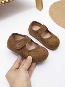 1 Pair Spring/Summer New Baby Flat Shoes, Solid Color Suede Design Princess Style Shoes, Unisex Toddler Solid Color Hook And Loop Casual Shoes Suitable For Outdoor Wear - Brown - View 3