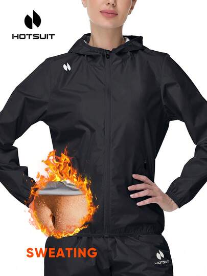 HOTSUIT Áo khoác nỉ nữ kiểu áo xông hơi có khóa kéo, thích hợp cho tập luyện thể dục, món quà tuyệt vời cho ngày Valentine.
