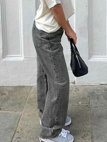 Women's Vintage Casual Washed High Waist Straight Leg Jeans - Grey - View 2
