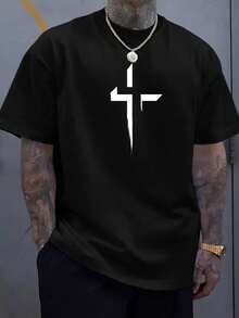 Camiseta de cuello redondo manga corta para hombre, estampado minimalista geométrico, confección ergonómica ajuste cómodo, versátil para uso diario casual salidas informales reuniones amigos actividades diarias, ligera transpirable corte moderno silueta slim, ideal para temporada primavera verano, combinable con jeans shorts pantalones chinos, diseño sencillo elegante duradero práctico - negro - Ver 2