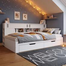 Kids Bed Frames, Headboards & Footboards - White + MDF + 90cm*200cm - View 3