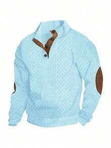 Men's Jacquard Knit Long Sleeve Top, Autumn/Winter Minimalist Stand Collar Undershirt, Solid Crew Neck T-Shirt, Men's Long Sleeve T-Shirt, Holiday Gift For Boyfriend - Baby Blue - View 2