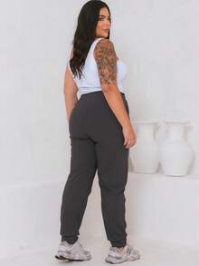 Women's Plus Size Jogger Pants, Premium Comfort, Sporty, Academic, And Elastane. Comfortable. - Xám - Xem 2
