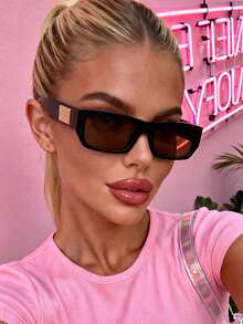 1 Pair Brown Square Frame Wide Glasses, Casual & Fashionable For Daily Wear, Beach, Street Style - Black Tea - View 1