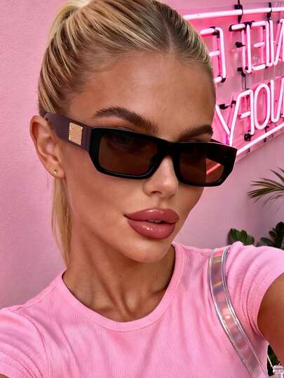 1 Pair Brown Square Frame Wide Glasses, Casual & Fashionable For Daily Wear, Beach, Street Style