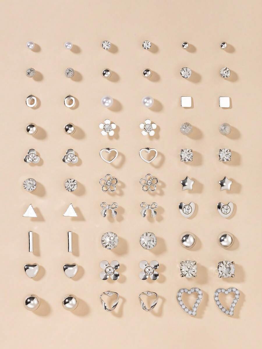 Set 30 Pasang Anting-Anting Wanita dari Logam Halus Berbentuk Pohon, Kerang, Mutiara, dan Hati - Perak - View 1