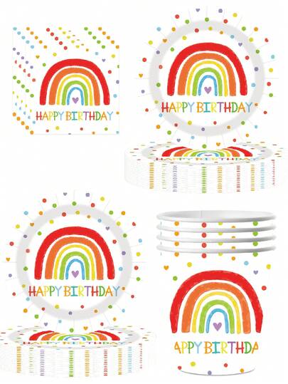 10pcs Bohemian Rainbow Theme Party Paper Plates Paper Cups Tissue Paper Tableware Birthday Party Decoration Props Supplies Birthday Tableware Sets Party Supplies Exquisite Crafts Fashion Match Wedding Picnic