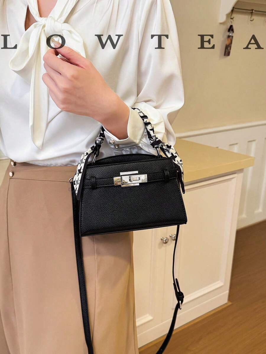 low tea New Summer Lychee Pattern Fashion Women's Handbag, Stylish Adjustable Shoulder Strap Decor Shoulder Crossbody Bag, Minimalist Solid Color High-End Metal Decor Commuter Shoulder Bag