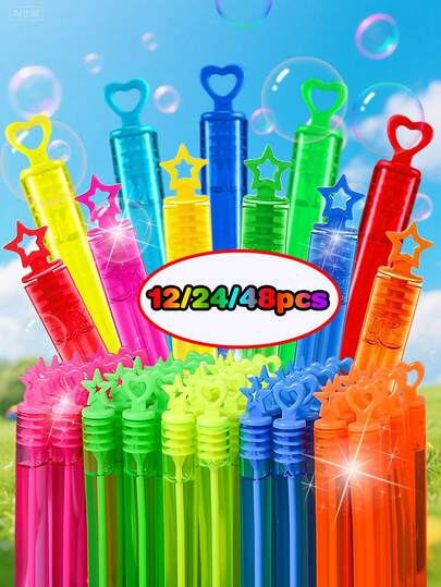 12/24/48/60 piezas Juguetes para soplar burbujas para adolescentes, mini tubos de ensayo de burbujas, varitas de burbujas de colores, pequeñas herramientas para crear ambiente de fiesta (líquido para burbujas no incluido)