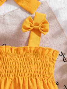 Summer Baby Girls Cute Yellow Bow Ruffle Trim Romper & Solid Headband & Bow Socks - Yellow - View 4