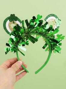 1pc St. Patrick's Day Green Glitter Shamrock Headband, Clover Hair Hoop, Cute Hair Accessory Suitable For Girls, Teens, Best Friends, Holiday Party Gift - Multicolor - View 4
