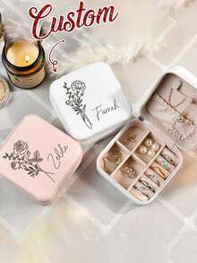 Personalisierte Schmuckschatulle für Frauen, modisch und einzigartig aus Leder, exquisites und unvergessliches Geschenk für Feiertage, geeignet für Muttertag, Freundinnen, Jahrestag. Rosa und weiß, modisch und farbig, lässig und minimalistisch, einzigartig, ideales Geschenk für Freundin oder Mutter - Verschiedenfarbig - Übersicht 2