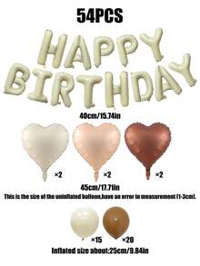 54pcs 16-Inch Cream-Colored "HAPPY BIRTHDAY" Letter Balloons Banner, 18-Inch Cream, Coffee, Caramel Heart-Shaped Balloons Suitable For Birthday Party, Room Decoration, Events, Family Gathering - Multicolor - View 5