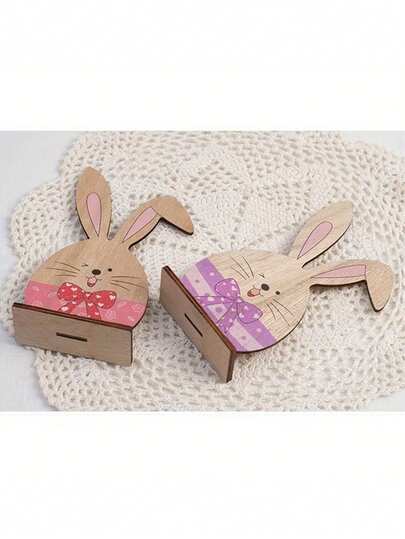 1pc Random Color Wooden Easter Bunny Decorative Plaque, Cute Animal Shaped Holiday Decor, Beautifully Painted Wooden Rabbit Sculpture, Suitable For Thanksgiving, Easter, Mother's Day Party Decoration, Perfect Holiday Birthday Party Gift, Home Decor, Garden Country Decor, Easter Tabletop Decor, Family Gathering Center Decoration, Scene Setting