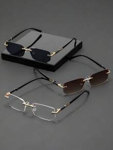 3副/2副/1副男女通用矩形无框时尚金属眼镜，高端眼镜，适合国际时装周、日常生活、社交活动、商务场合、通勤和旅行。 - 彩色 - 查看 10