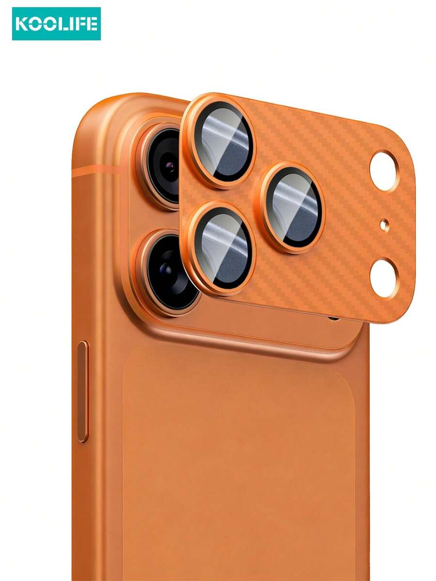 1pc Full Coverage Carbon Fiber Camera Lens Protector, High-Definition Tempered Glass, Easy To Install, Anti-Collision, Waterproof, Shockproof, Anti-Drop, Anti-Scratch, Anti-Fingerprint, Suitable Compatible With IPhone 17/17 Pro/17 Pro Max - Orange - View 1