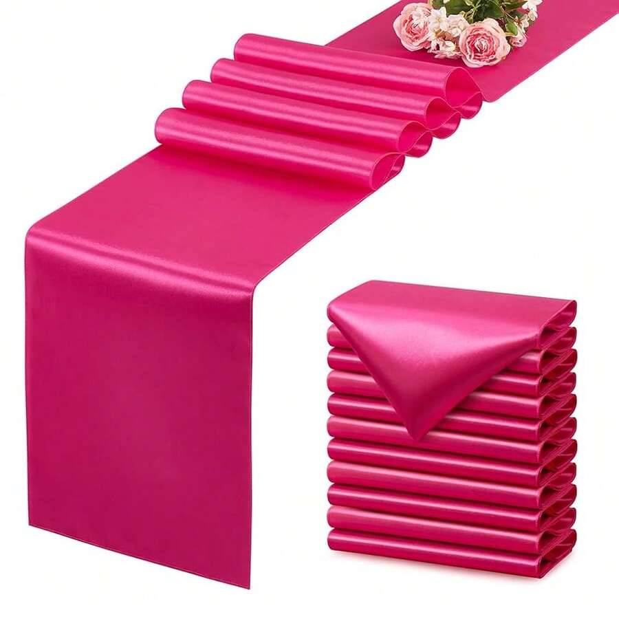 Hot Pink Table Runner 12x108 Inches Long, Satin Silk-Like Smooth Table Decor For Wedding Birthday Party, 12 Pack - 亮粉紅色 - 查看 1