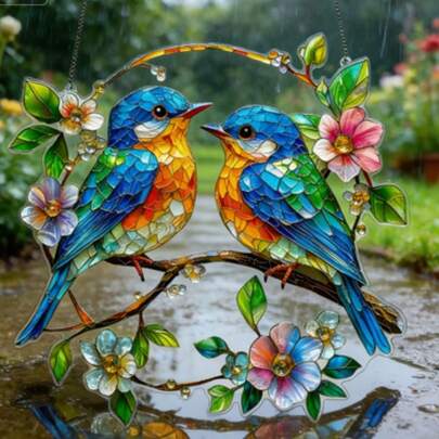 2D亚克力蓝鸟阳光捕捉器 - 送给爱鸟人士的完美礼物，乔迁新居礼物，非常适合装饰汽车和窗户、墙面、花园、门廊、卧室、办公室和户外露台，是送给鸟类爱好者的理想礼物
