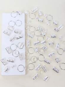 80pcs Dreadlocks Hair Rings Set, Braiding Design Hair Accessories For Women And Girls Braid, Adjustable Headband - Silver - View 6