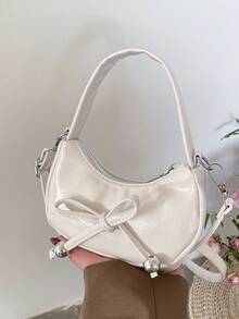 Bolsa transversal moderna e popular com corrente, alça de ombro com laço, bolsa delicada e charmosa, feita de PU com fecho magnético. Ideal para compras, festas, uso diário, para guardar fones de ouvido e lenços de papel. Cor sólida e vibrante, perfeita para presentear. - Multicolorido - Ver 14
