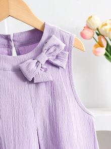 2pcs/Set Fashionable & Elegant Sleeveless Top And Straight Leg Pants Set For Tween GirlsSummer - Mauve Purple - View 5