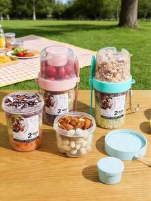 1pc 800ml Portable Salad Cup, Breakfast Cup (With Lid And Spoon), Double-Layer Oatmeal Cup, Water Bottle, Suitable For Office, Home, Outdoor, Picnic, Camping, Work, School, Holiday Gatherings, And Makes A Great Gift For Women, Men And Family - Multicolor - View 2