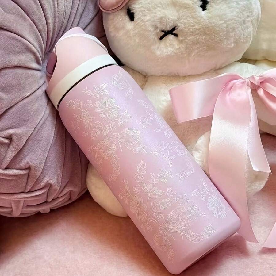 24oz /32oz Stainless Steel Insulated Water Bottle With Straw, Portable Coffee Mug Suitable For Hot & Cold Drinks, Fitness And Cycling Water Bottle, Leak-Proof Lid Travel Cup For Camping, Hiking, Driving, Outdoor Activities - Ren hồng - Xem 1