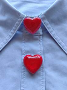 1pc/2pcs Elegant Heart-Shaped Button Set, Shirt Button Set, Clip-On Button Set, Fashionable Crystal Cufflink Set, Suitable For Tuxedo And Wedding Dress Decoration - Red - View 4