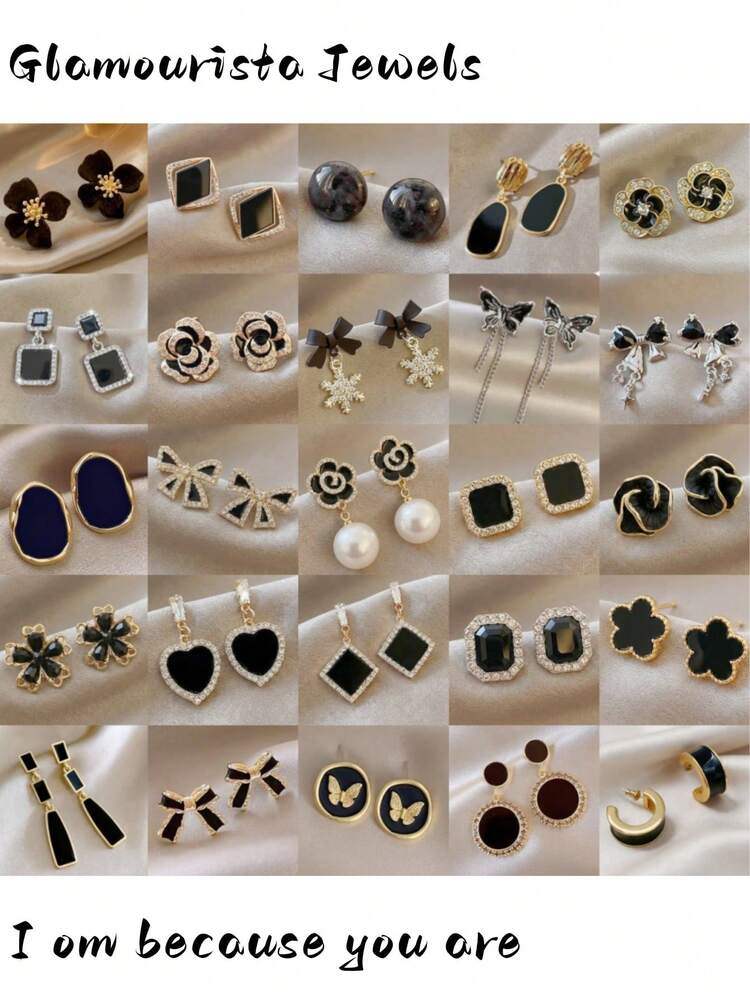 10对装，款式多样，奢华时尚，优雅百搭，黑色几何仿珍珠耳坠套装，精致混搭风格首饰，派对、婚礼、日常佩戴的理想之选，OPP袋包装。 - 10件裝(隨機出貨) - 查看 12