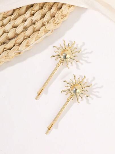 2 piezas Elegante clip de pelo dorado con forma de sol, accesorio de pelo metálico minimalista y elegante, regalo, pasador, horquillas, pinzas para el cabello, verano, vacaciones, viaje, accesorios para mujer