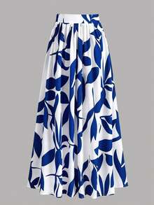 EARO Women's Floral Print High Waist A-Line Skirt, Summer Holiday Skirt Vacation Spring - Blue - View 3