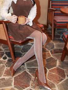 Women's Metallic Glitter Tights, Futuristic & Ultra-Glam Legwear For NYE, Clubs, Festivals Or A Space-Age Vibe - Multicolor - View 6