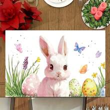 2/4/6 Pcs Easter Placemats, Colorful Rabbit Linen Placemats, Easter Cross White Dove Placemats, 12.0 X 18.0 Inch Heat-Resistant Placemats, Suitable For Easter Party, Home Kitchen Decor, Easter Table Mats, Party Dining Table Decor Set - Multicolor - View 8
