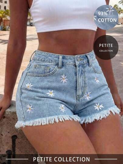 American Sexy Lady Embroidered Denim Shorts, High Waist Slim Fit Retro Casual Shorts, Suitable For Spring/Summer