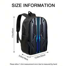 1 pieza Mochila inspirada en la tecnología futurista - Correa ajustable ligera, diseño de impresión plana 2D, cierre con cremallera y poliéster lavable a mano para el viaje y el uso diario, mochila para viajes, acabado de textura elegante, plano 2D - negro - Ver 6