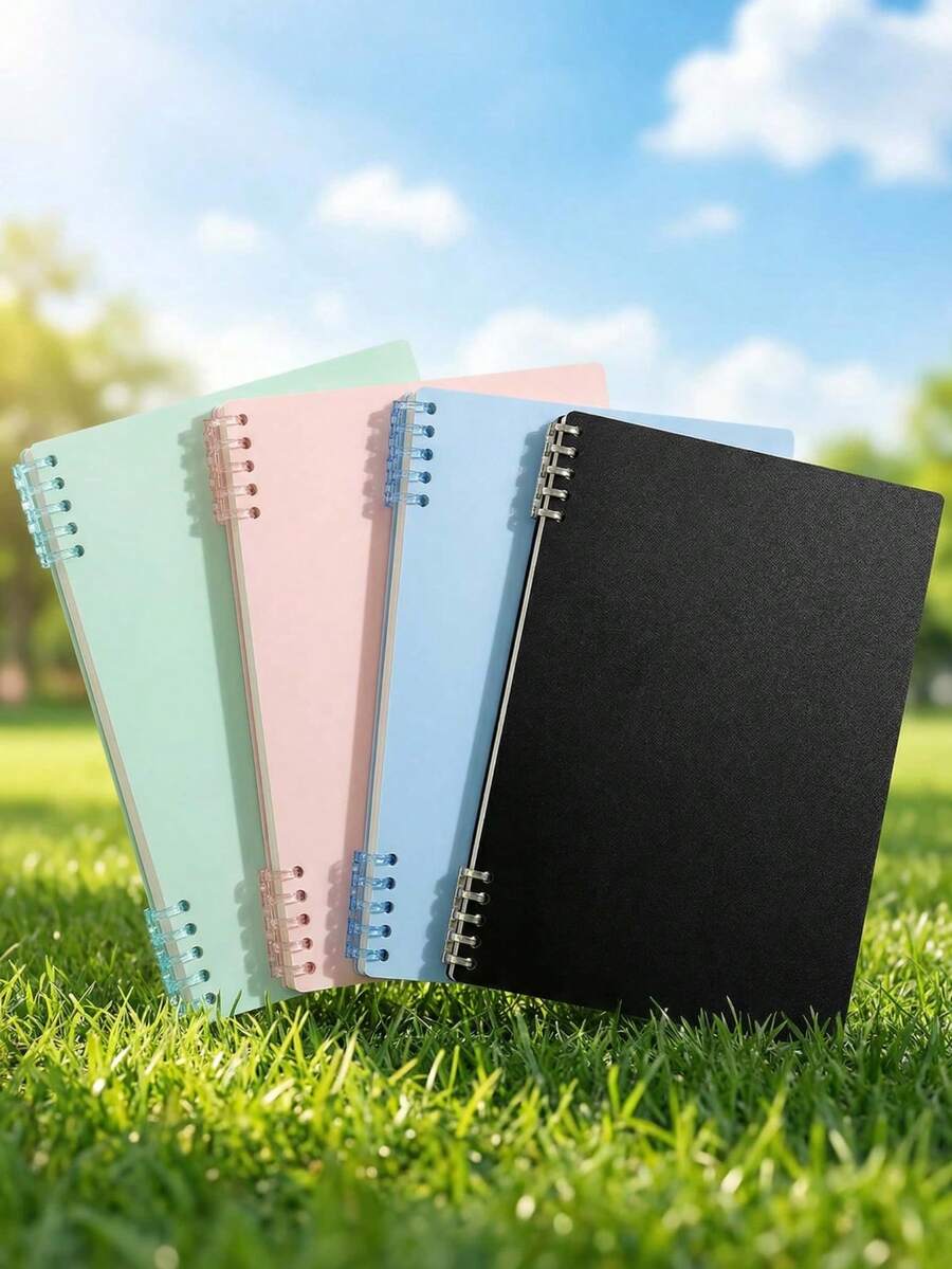 A4 Spiral Notebook, 110gsm Thick Paper, 120 Pages (60 Sheets), 4 Color Options, Built-In Storage Pouch, Comfortable To Use. Also Called Spiral Notebook, Coil Notebook, Loose-Leaf Notebook, B5 Size, 120 Pages (60 Sheets). - Multicolor - View 1