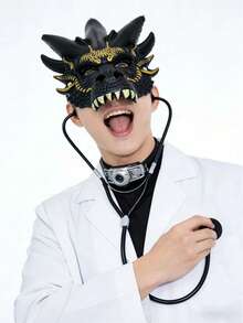 Adult Cosplay Funny Combo: Black & Gold Dragon Mask + Stethoscope, Essential For Holiday Costumes - Multicolor - View 7