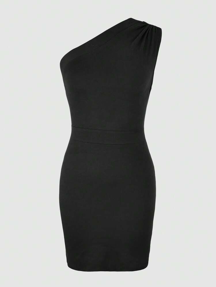 shein one shoulder dress black SHEIN SXY Prom Dress;One Shoulder Cut Out Bodycon Dress