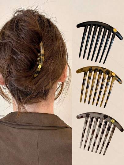 3pcs Vintage Inspired Hair Clips, High-End Crescent Moon Shaped Hair Accessories For Bun Updo, Side Comb, Haircomb