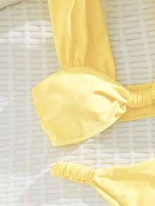 PEPPERMOLLY New Solid Color Soft Padded Thick Strap Ruched Sexy Bikini Set, Women Summer Beach Fashion Swimwear Vacation - Light Yellow - View 5