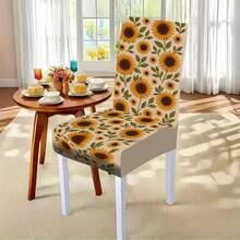 Conjunto de 1/4/5/6/7/36 peças de capas/almofadas para cadeiras com estampa de girassol e folhas verdes, da série Primavera/Verão. Ideal para uso interno em residências, restaurantes e hotéis, perfeito para uma decoração moderna e cotidiana. A toalha de mesa serve para mesas de jantar quadradas e a capa elástica para cadeira é lavável. - Multicolorido - Ver 3